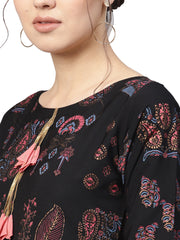 Black Printed A-Line Kurta Set-AHKUPN-Combo-154