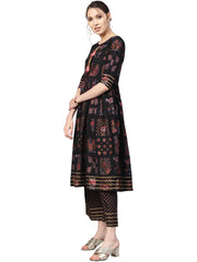 Black Printed A-Line Kurta Set-AHKUPN-Combo-154
