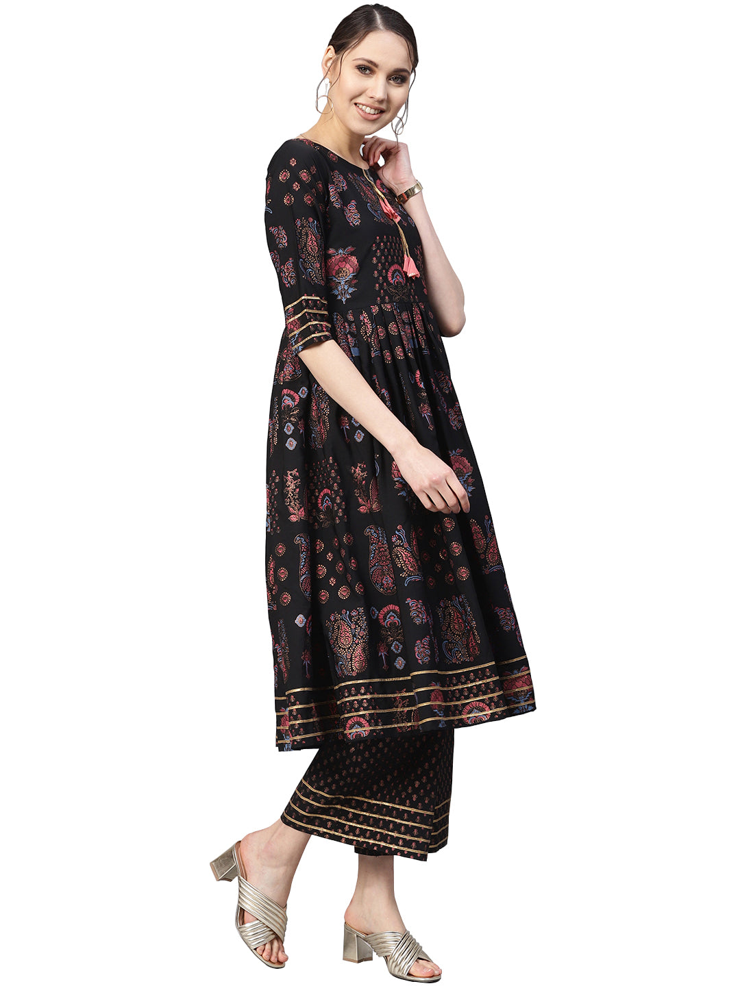 Black Printed A-Line Kurta Set | Women's Indian Kurta Sets