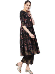 Black Printed A-Line Kurta Set-AHKUPN-Combo-154