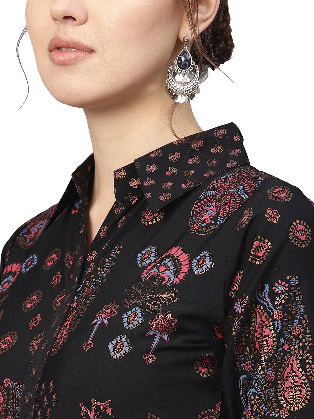 Black Printed Pathani Kurta Set | Women's Indian Kurta Sets