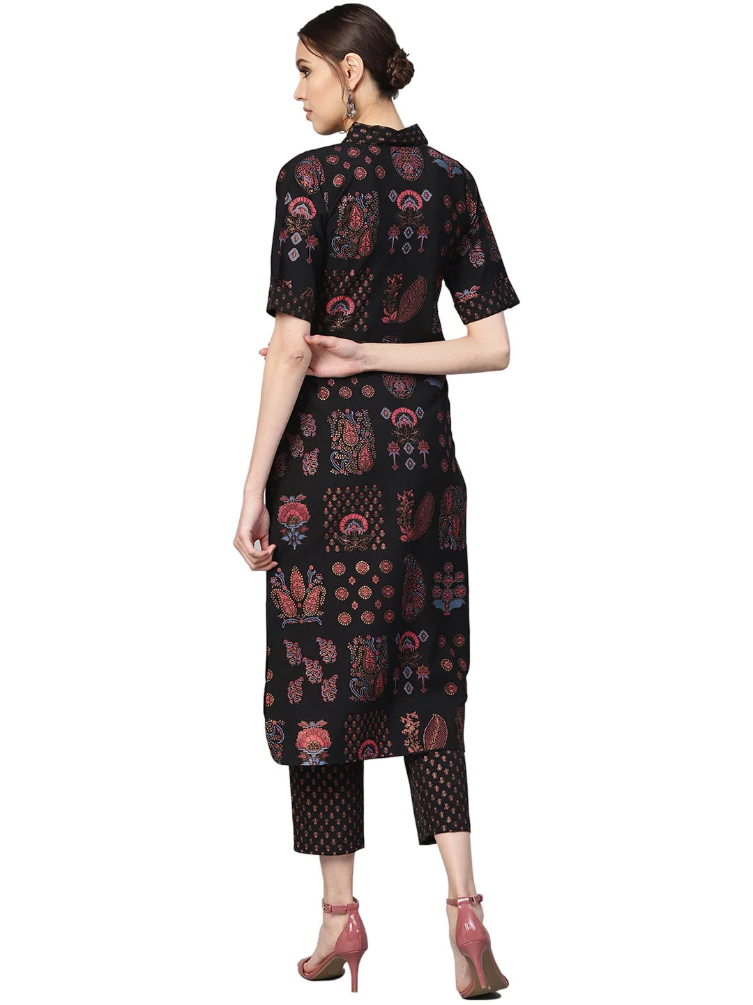 Black Printed Pathani Kurta Set | Women's Indian Kurta Sets