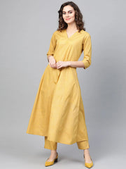 Yellow A-Line Crepe Kurta with Pant-AHKUPN-Combo-206