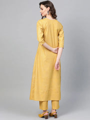 Yellow A-Line Crepe Kurta with Pant-AHKUPN-Combo-206