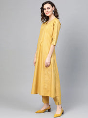Yellow A-Line Crepe Kurta with Pant-AHKUPN-Combo-206