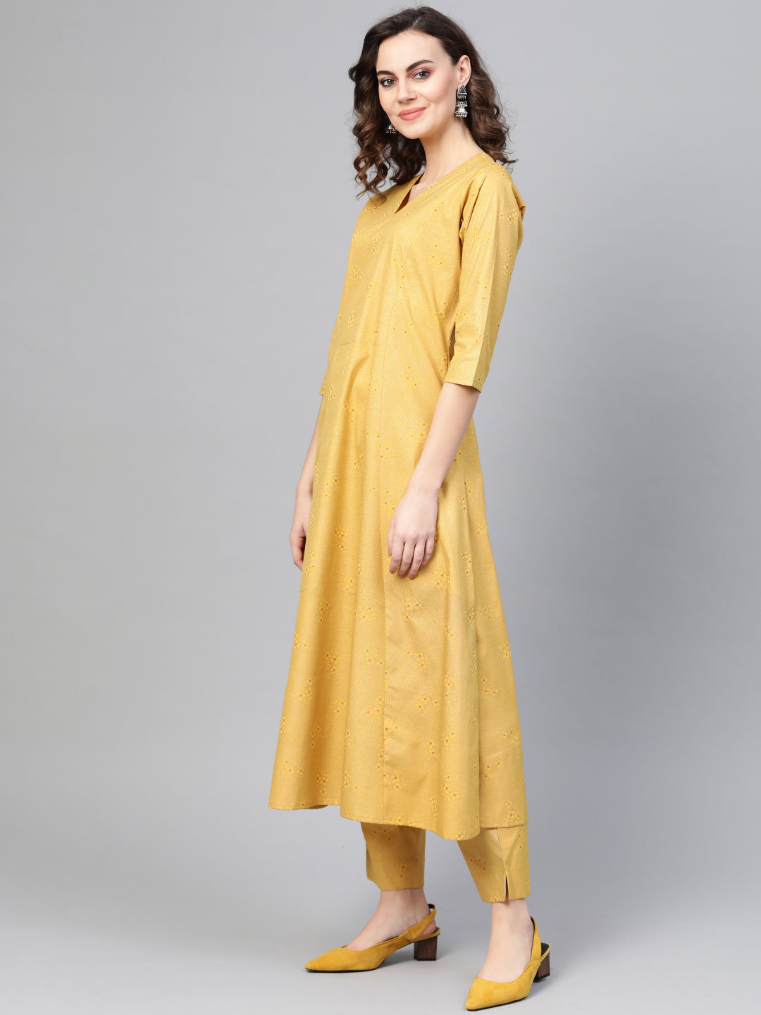 Yellow A-Line Crepe Kurta with Pant | Women's Indian Kurtas
