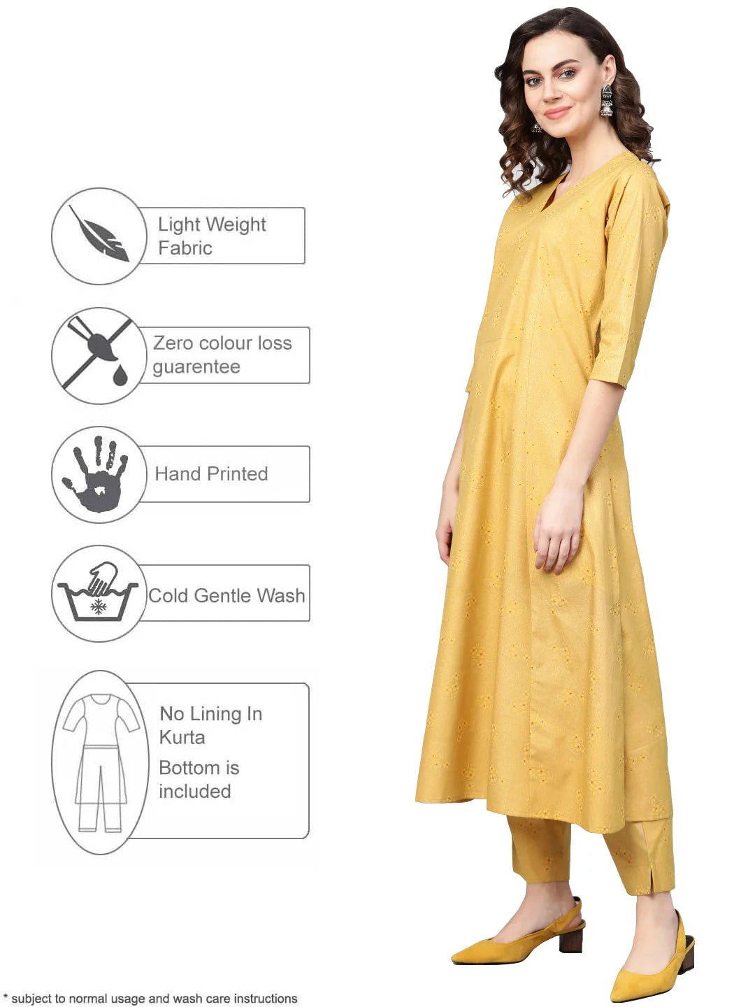 Yellow A-Line Crepe Kurta with Pant | Women's Indian Kurtas