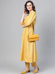 Yellow A-Line Crepe Kurta with Pant-AHKUPN-Combo-206