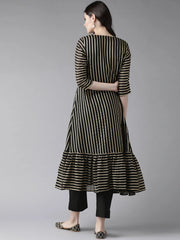 Black Striped Kurta with Trouser-AHKUPN-Combo-262