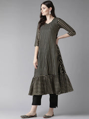 Black Striped Kurta with Trouser-AHKUPN-Combo-262