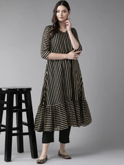 Black Striped Kurta with Trouser-AHKUPN-Combo-262