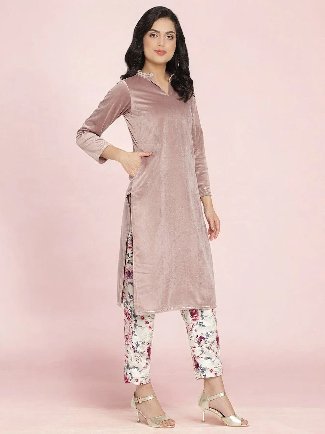 Lilac Kurta & Floral Pant Set | Designer Women's Kurta Sets