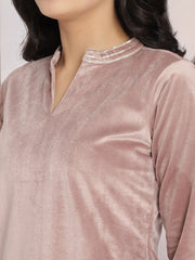 Lilac Solid Velvet Kurta & Floral Pant Set-AHKUPN-Combo-324