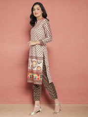 Off White & Green Velvet Kurta with Pant-AHKUPN-Combo-327