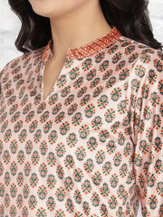 Off White & Green Velvet Kurta with Pant-AHKUPN-Combo-327