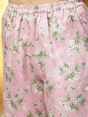 Pink Floral Printed Shirt Collar Kurta With Trouser-AHKUPN-Combo-91