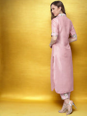 Pink Floral Printed Shirt Collar Kurta With Trouser-AHKUPN-Combo-91