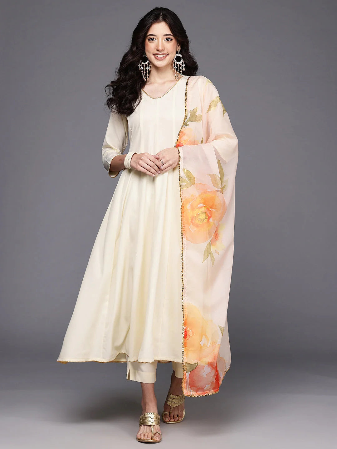 Womens Off White Crepe Fusion Kurta Sets With Dupatta-AHKUPNDU-COMBO-1116