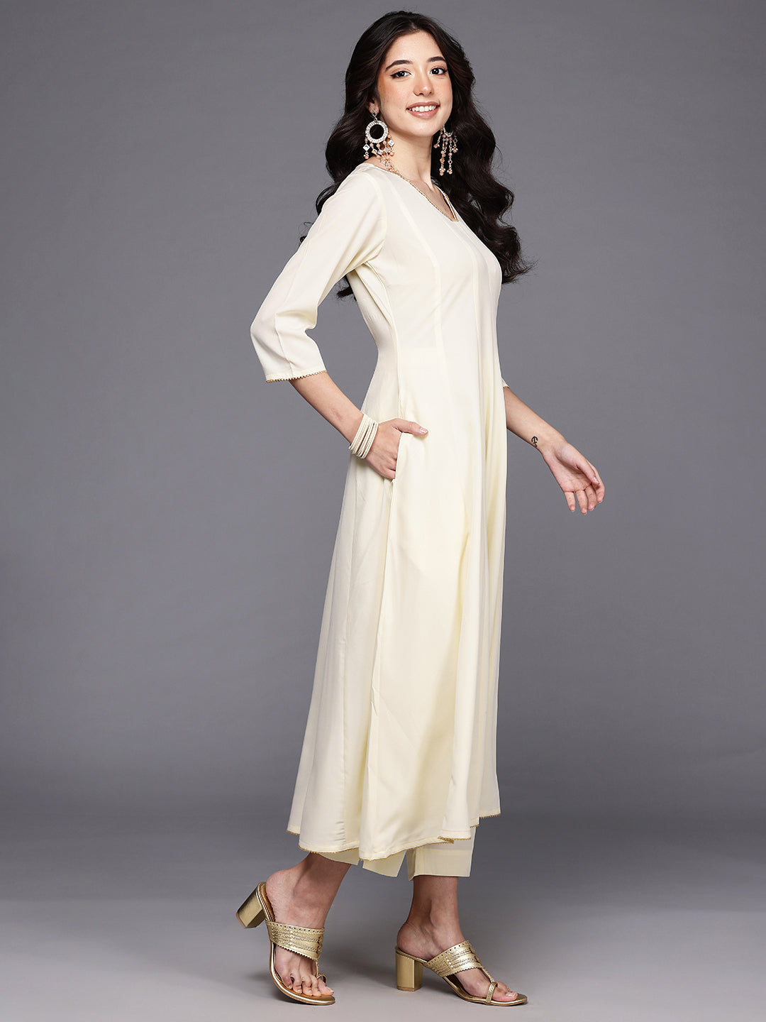 Womens Off White Crepe Fusion Kurta Sets With Dupatta-AHKUPNDU-COMBO-1116