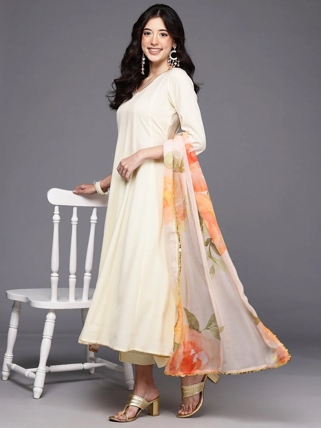 Womens Off White Crepe Fusion Kurta Sets With Dupatta-AHKUPNDU-COMBO-1116