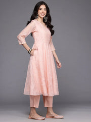 Womens Pink Organza Fusion Kurta Sets With Dupatta-AHKUPNDU-COMBO-1124