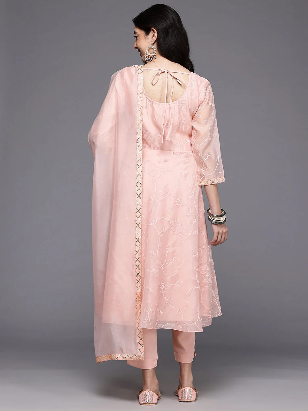 Womens Pink Organza Fusion Kurta Sets With Dupatta-AHKUPNDU-COMBO-1124