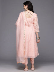 Womens Pink Organza Fusion Kurta Sets With Dupatta-AHKUPNDU-COMBO-1124