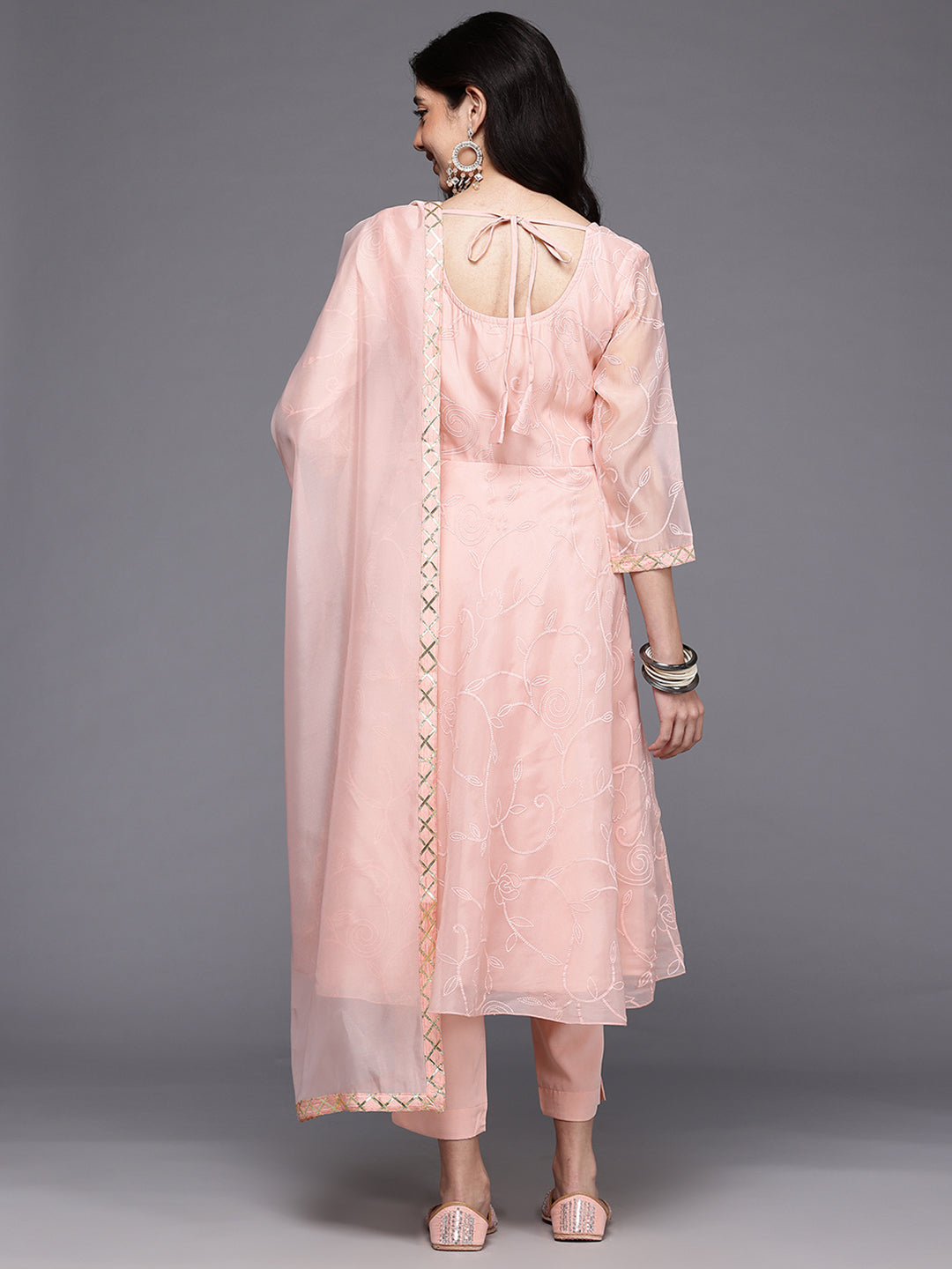 Womens Pink Organza Fusion Kurta Sets With Dupatta-AHKUPNDU-COMBO-1124