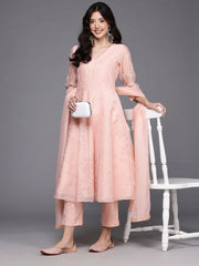 Womens Pink Organza Fusion Kurta Sets With Dupatta-AHKUPNDU-COMBO-1124