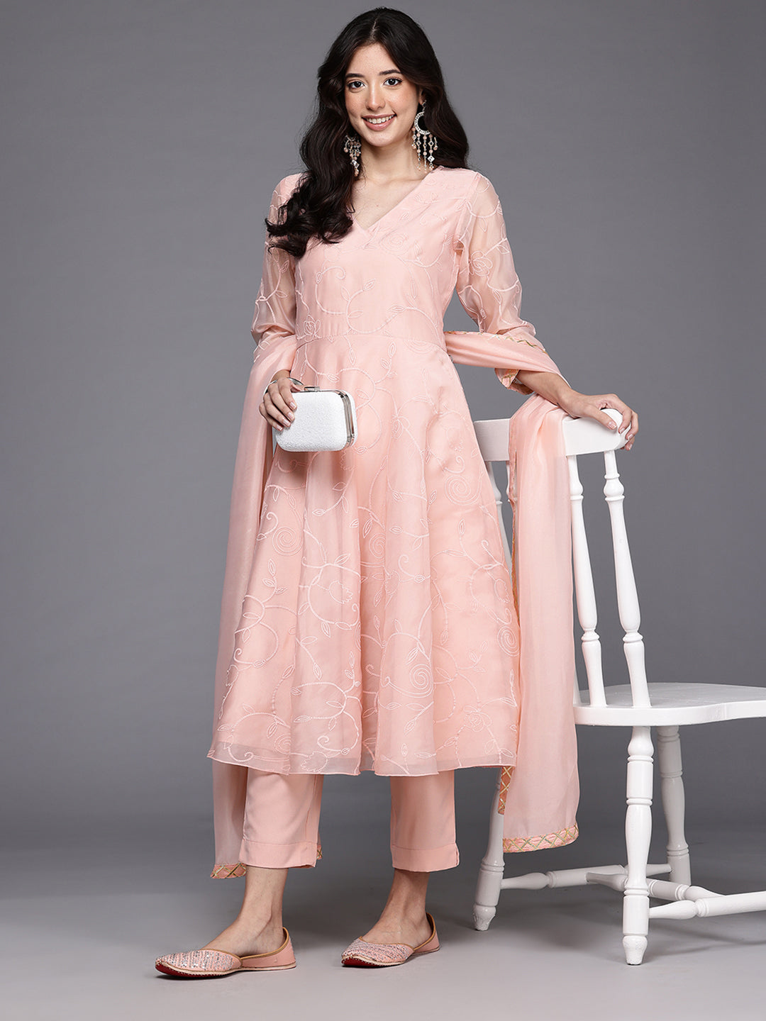 Womens Pink Organza Fusion Kurta Sets With Dupatta-AHKUPNDU-COMBO-1124