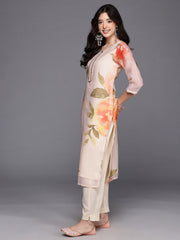 Womens Off White Organza Fusion Kurta Sets With Dupatta-AHKUPNDU-COMBO-1125