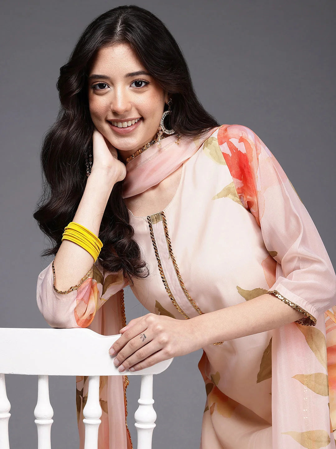 Womens Off White Organza Fusion Kurta Sets With Dupatta-AHKUPNDU-COMBO-1125