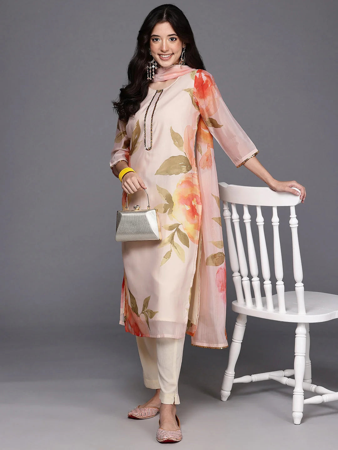 Womens Off White Organza Fusion Kurta Sets With Dupatta-AHKUPNDU-COMBO-1125