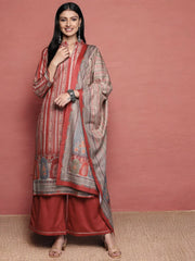Maroon Printed Gotta Patti Velvet Kurta with Palazzos & With Dupatta-AHKUPNDU-COMBO-627
