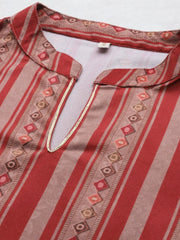 Maroon Printed Gotta Patti Velvet Kurta with Palazzos & With Dupatta-AHKUPNDU-COMBO-627