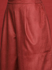 Maroon Printed Gotta Patti Velvet Kurta with Palazzos & With Dupatta-AHKUPNDU-COMBO-627