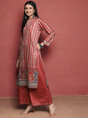 Maroon Printed Gotta Patti Velvet Kurta with Palazzos & With Dupatta-AHKUPNDU-COMBO-627