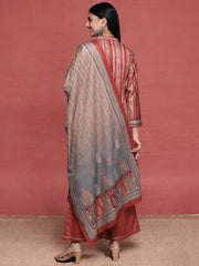 Maroon Printed Gotta Patti Velvet Kurta with Palazzos & With Dupatta-AHKUPNDU-COMBO-627