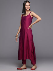 Burgundy Solid Kurta with Trousers & Printed Dupatta-AHKUPNDU-COMBO-780