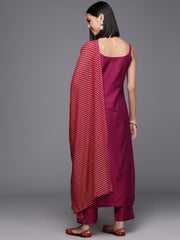 Burgundy Solid Kurta with Trousers & Printed Dupatta-AHKUPNDU-COMBO-780