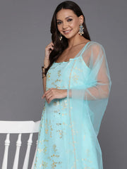 Women Floral Printed Panelled Gotta Patti Pure Cotton Kurta with Trousers & With Dupatta-AHKUPNDU-COMBO-917