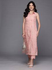 Womens Pink Organza Fusion Kurta Sets-AHKUPNTP-COMBO-1119