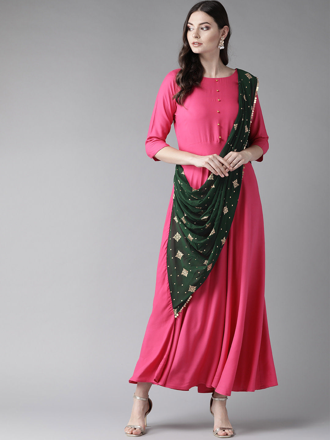 Dark Pink & Green Ethnic Dress | Indian Dresses Online