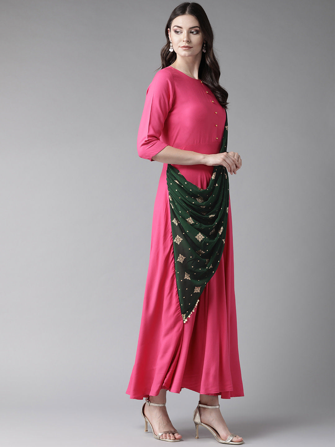 Dark Pink & Green Ethnic Dress | Indian Dresses Online