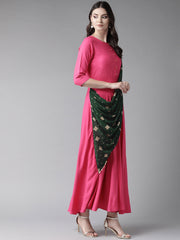 Dark Pink & Green Ethnic Dress-AHKUPRFP-848