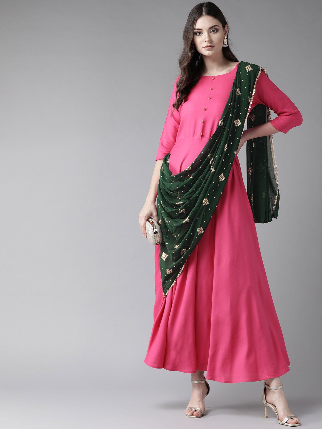 Dark Pink & Green Ethnic Dress | Indian Dresses Online