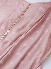 Pink & Golden Printed Maxi Dress With Attached Dupatta-AHKUPRGP-846