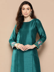 Teal Printed Gotta Patti Kurta-AHKUPSDP-1044-ICH