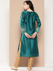 Teal Printed Gotta Patti Kurta-AHKUPSDP-1044-ICH