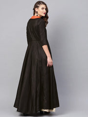 Black Plain A-Line Ethnic Dress-AHKUPSGP-828